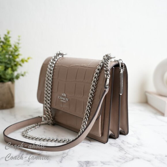 NWT Coach CC840 Klare Crossbody Bag Crocodile-embossed Leather Silver /Stone - Picture 6 of 10